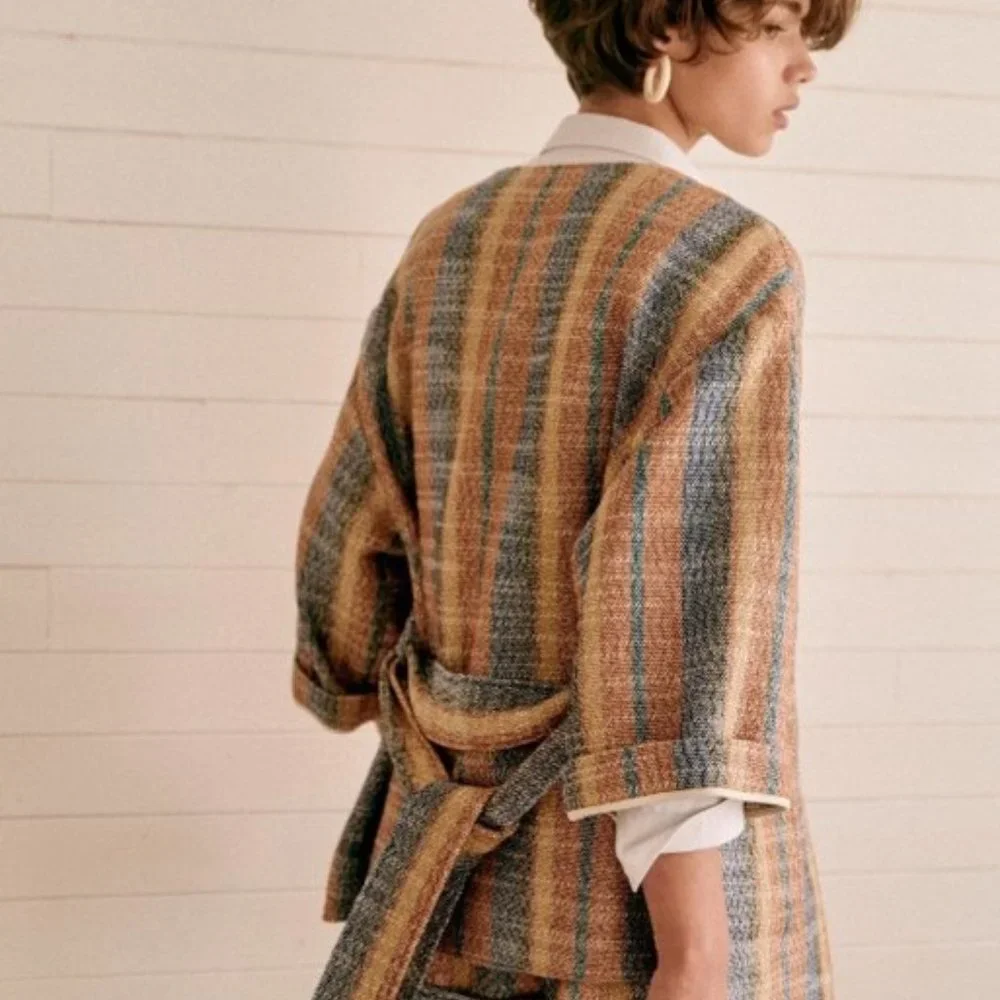 Sezane, Karena Jacket - Blue Brown Jacquard - Picture 3 of 11